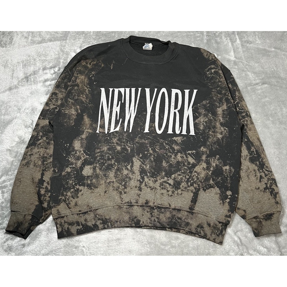New York Sweater Size Large Crewneck Made In USA Vintage Reverse Dye Long Sleeve